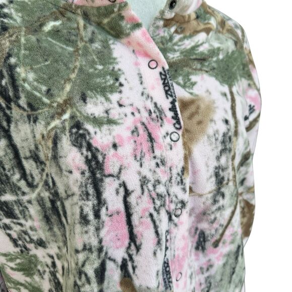 Cabela’s Women’s 2XL Pink Camo Fleece Pajama Set Snap Top & Pants Hunting - Picture 3 of 8